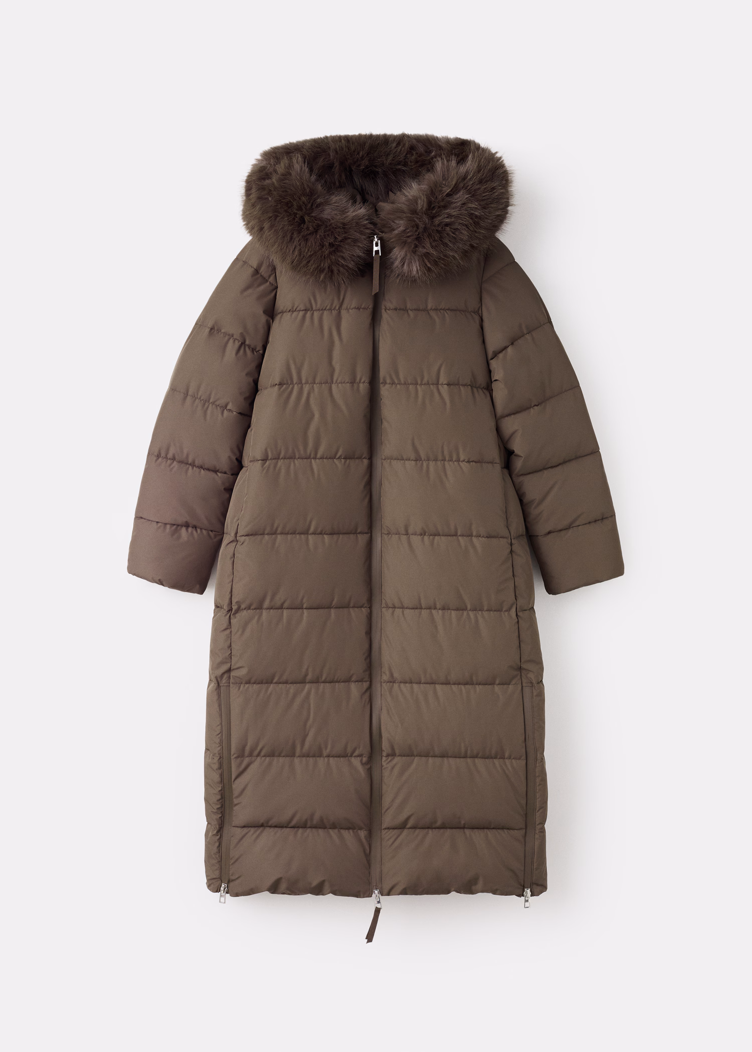 Puffer coat with fur-effect effect hood