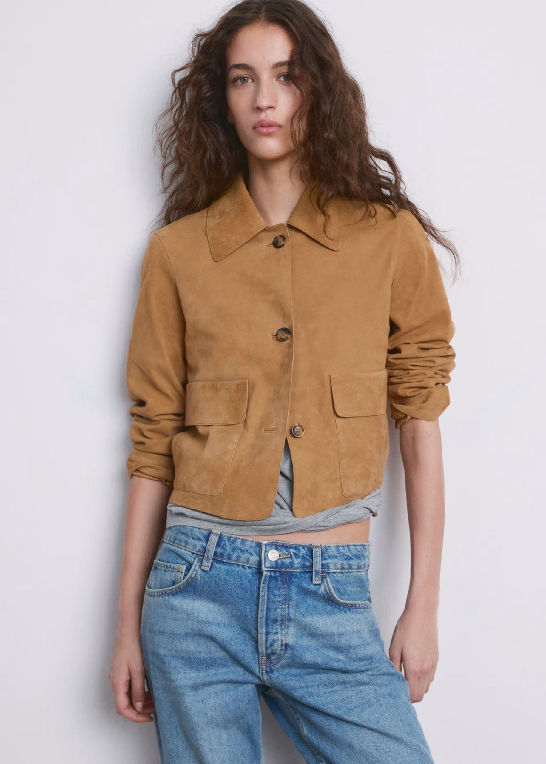 Chest-pocket suede jacket