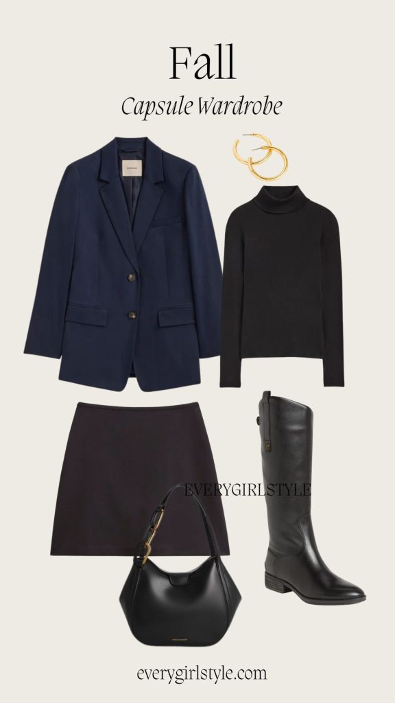 A Fall Capsule Wardrobe,Blazer + Turtleneck + Mini Skirt + Knee-High Boots
