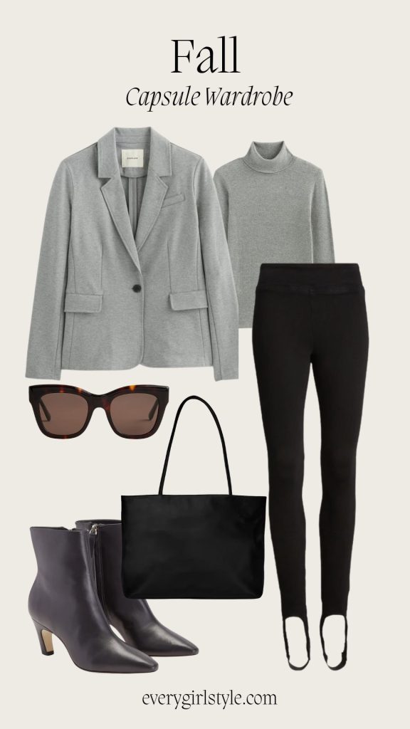 A Fall Capsule Wardrobe,Blazer + Turtleneck + Stirrup Leggings +Boots