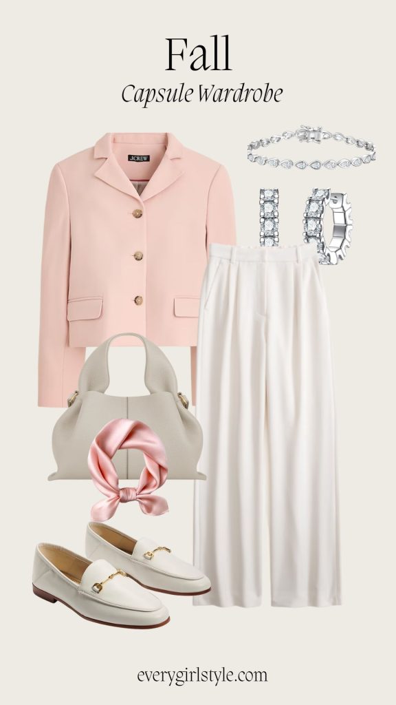 A Fall Capsule Wardrobe,Lady Jacket + Pearls +pants +Loafers