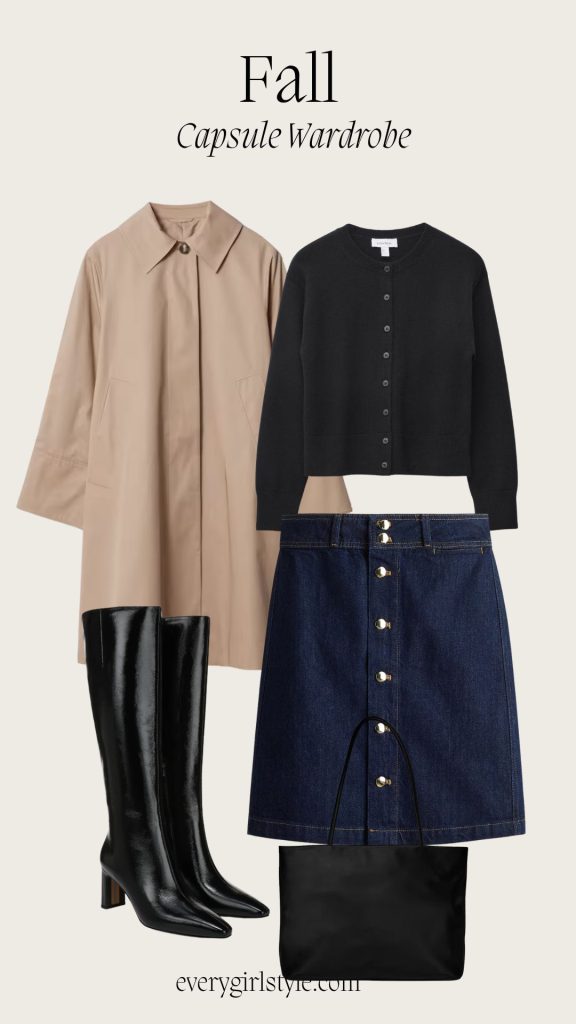 A Fall Capsule Wardrobe,Coat + Cardigan + Mini Skirt + Hight boot